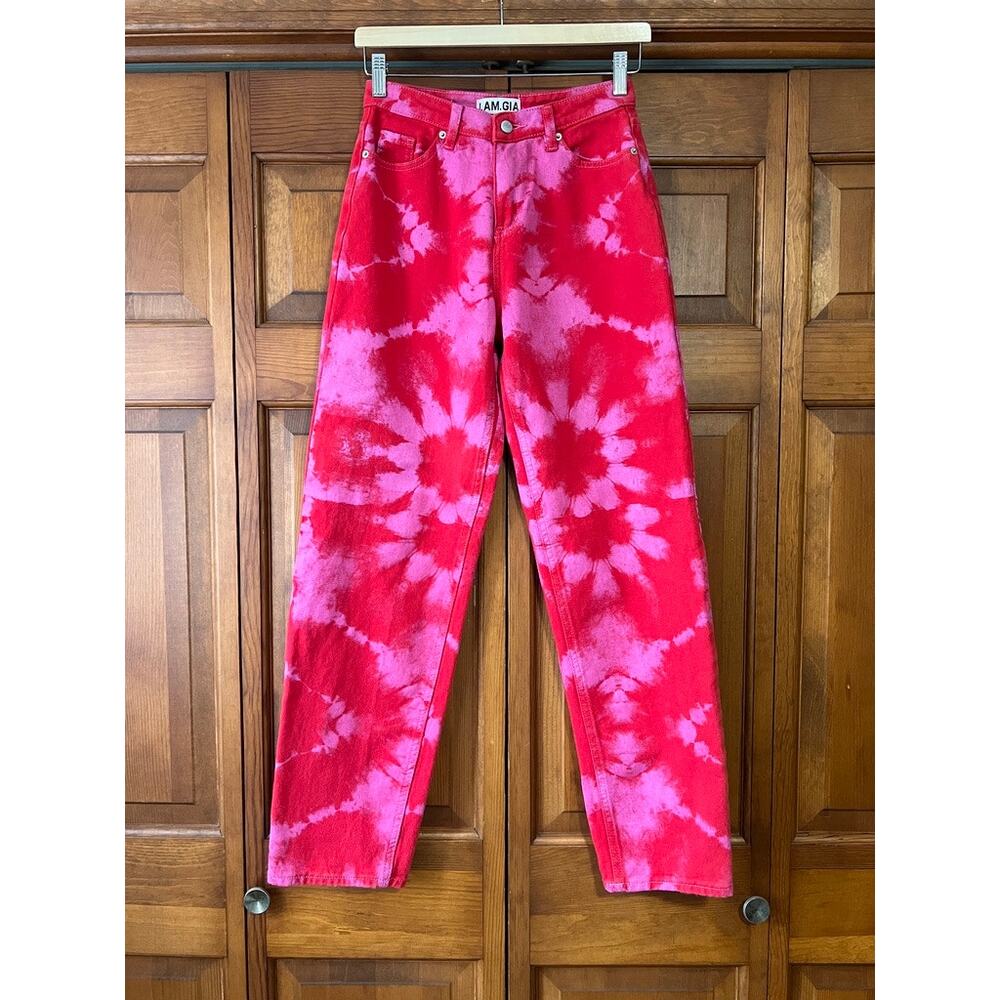 I.AM.GIA Women's Balin High Rise Straight Leg Jean Red Pink Tie Dye Size XS - Picture 2 of 11